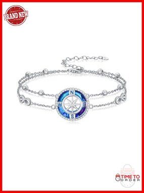 925 Sterling Silver Compass Bracelet for Women Ocean Wave Anklet Summer
